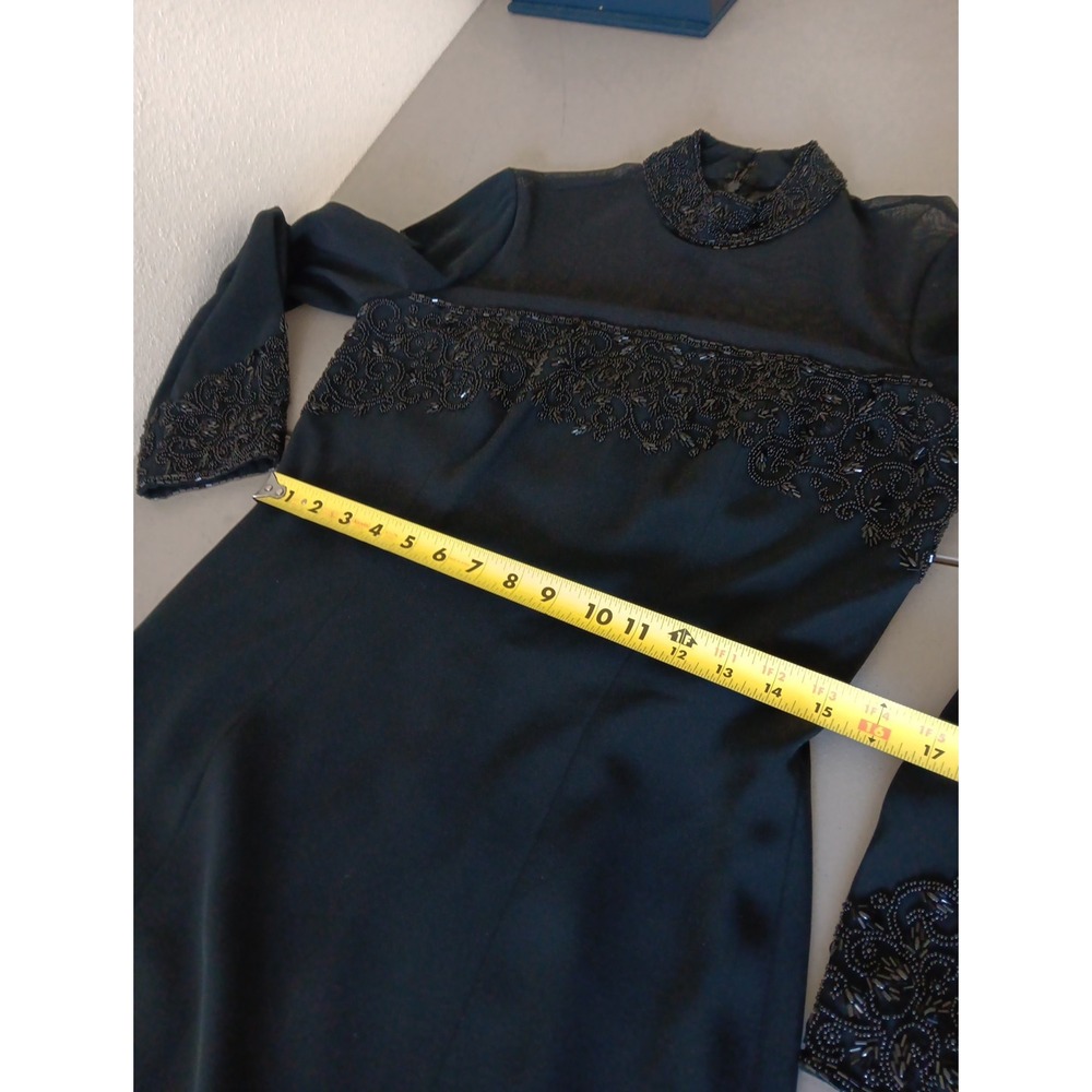 Olga Cassini Jewel‎ Beaded High Neck Dress Black Size Cocktail Party Sheer Midi - Picture 9 of 11